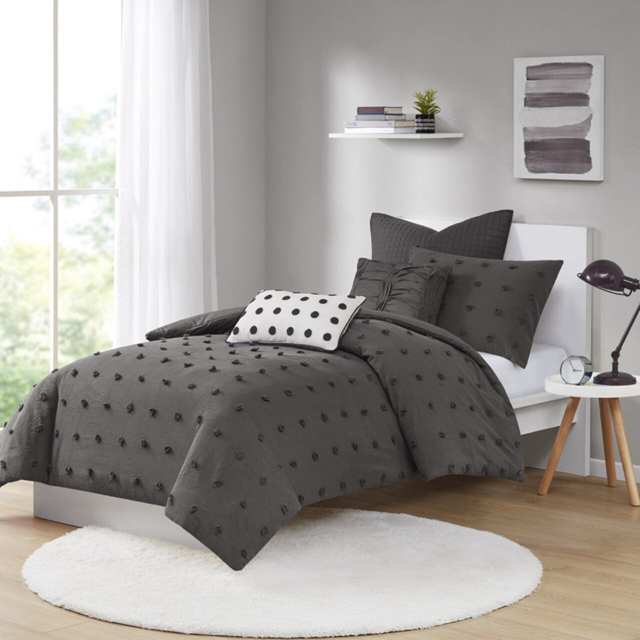 Gracie Mills Cotton Jacquard Duvet Cover Set with Euro Shams and Throw Pillows